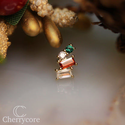 14k- Isaria - Festive ( Garent & Emerald  CZ) -Threadless attachment