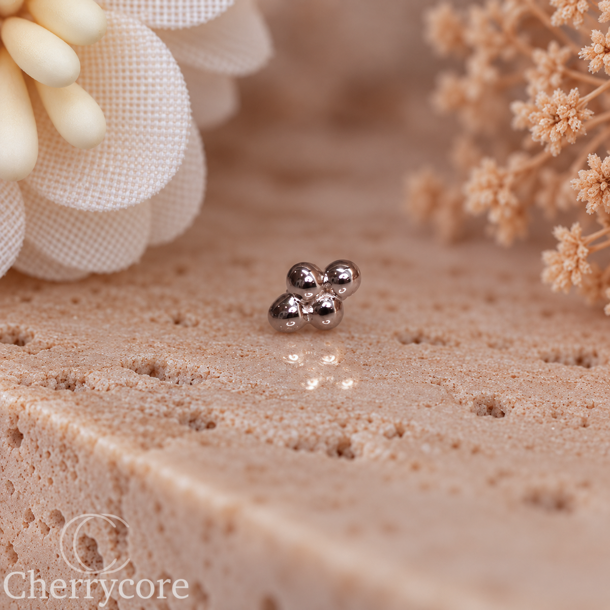 14k White Gold- Mini Quad Bead -Threadless Attachment