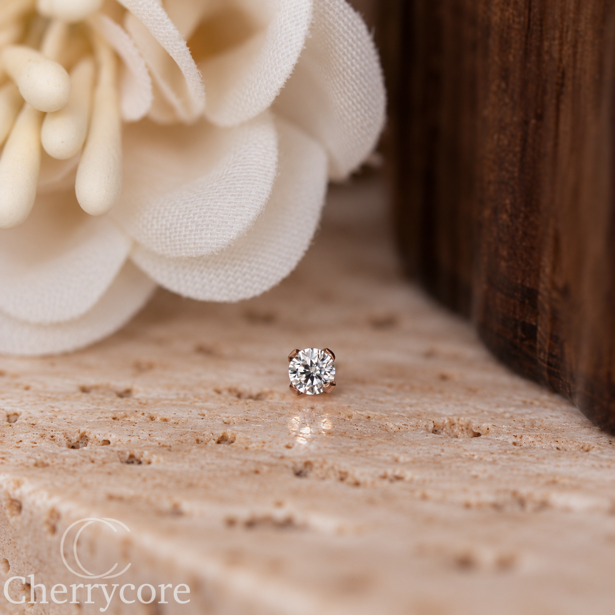 14k Rose Gold- Prong Set Cubic Zirconia -Threadless Attachment