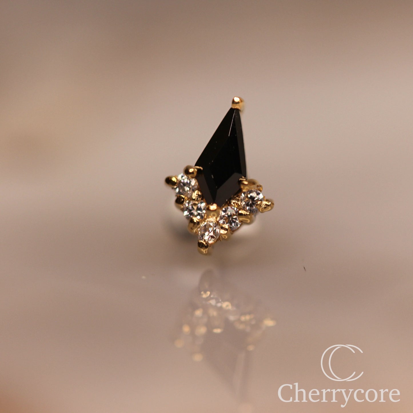14k- Aurora Point- Black CZ -Threadless attachment