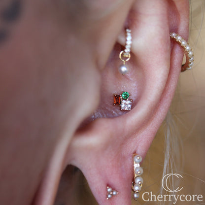 14k- Noelle-  Festive (Garnet & Emerald) CZ -Threadless attachment
