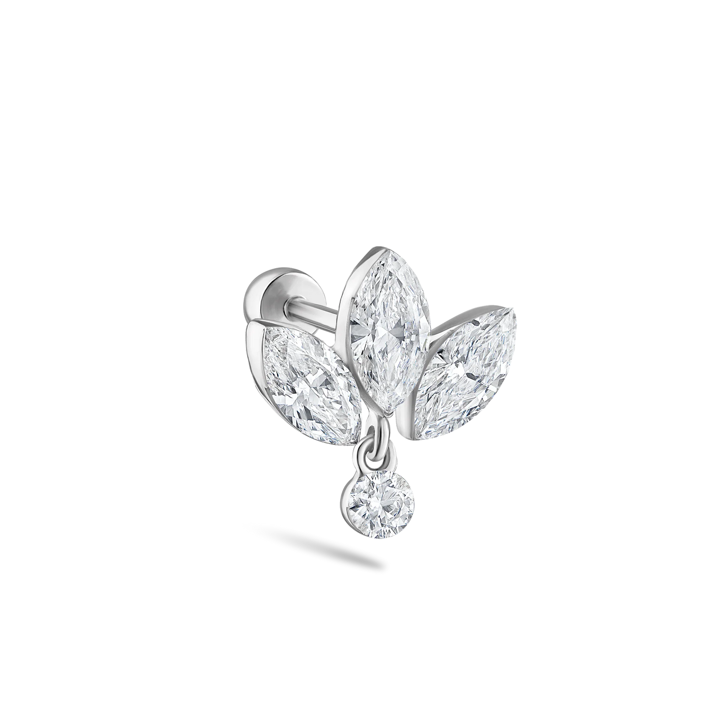 Invisible Diamond Lotus with Dangle Threaded Stud Earring