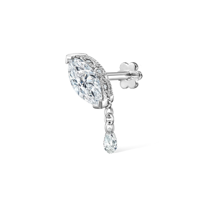 Single Teardrop Marquise Diamond Threaded Stud Earring