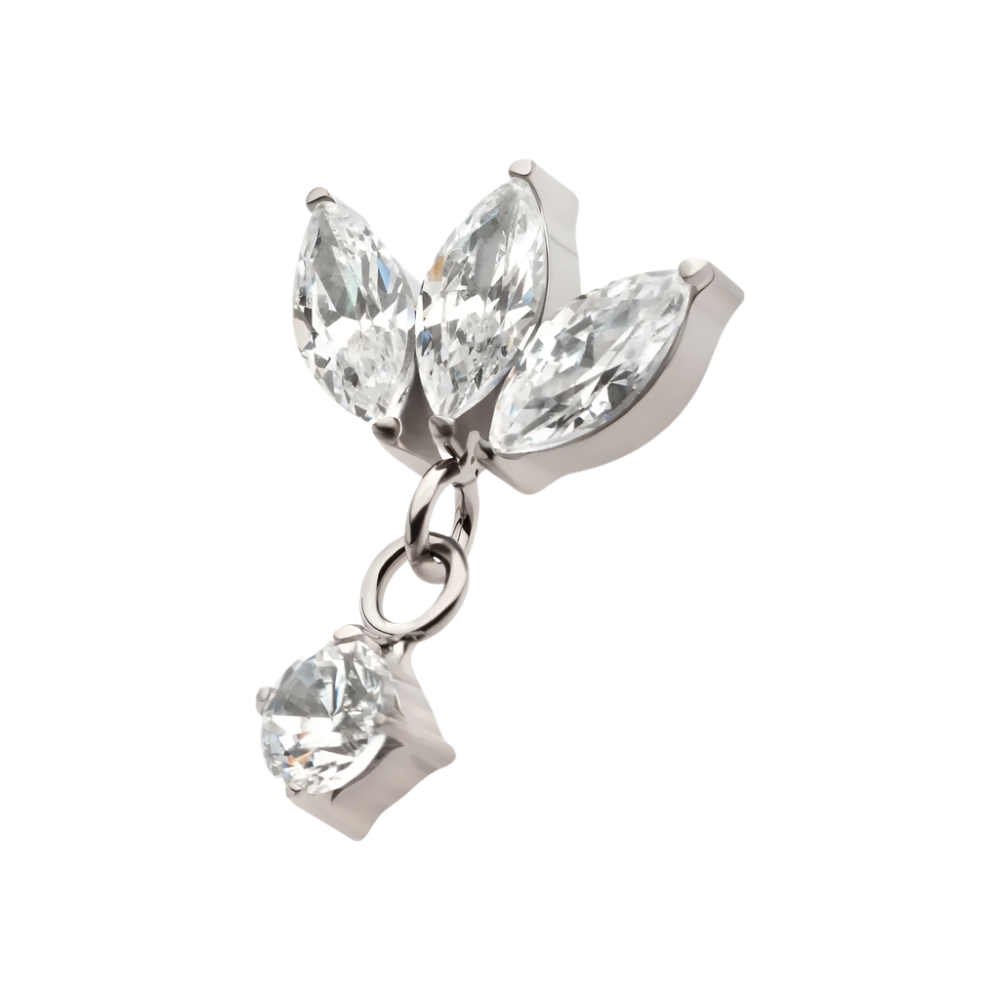 Titanium 3 Gem Marquise Fan with Dangle Accent- Threaded Attachment