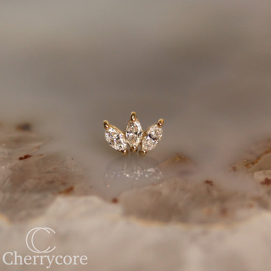 3 Gem Marquise Fan- Genuine Lab Diamond- Threadless Attachment