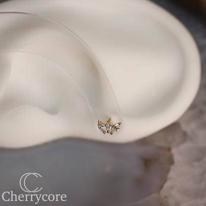 3 Gem Marquise Fan- Genuine Lab Diamond- Threadless Attachment