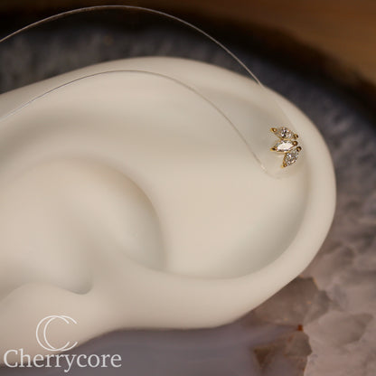 3 Gem Marquise Fan- Genuine Lab Diamond- Threadless Attachment