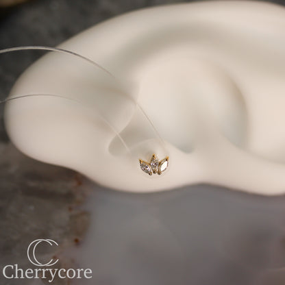 3 Gem Marquise Fan- Genuine Lab Diamond- Threadless Attachment