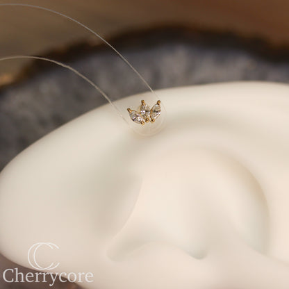 3 Gem Marquise Fan- Genuine Lab Diamond- Threadless Attachment