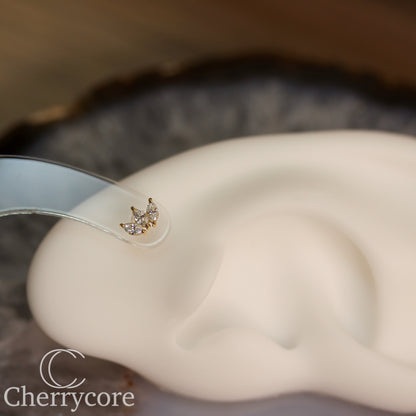 3 Gem Marquise Fan- Genuine Lab Diamond- Threadless Attachment