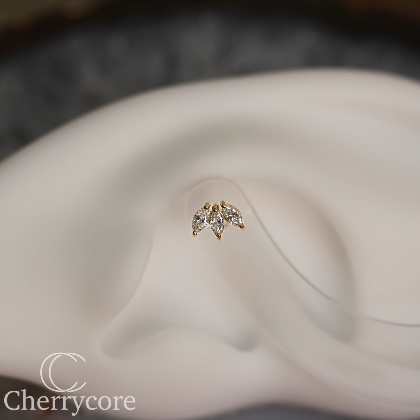 3 Gem Marquise Fan- Genuine Lab Diamond- Threadless Attachment