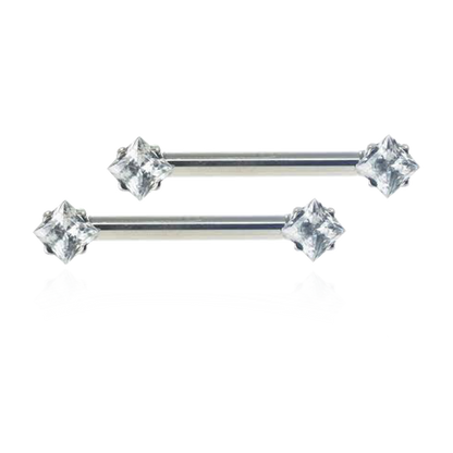 Side Set Gem Threadless Barbell with 3mm Princess Cut Gems