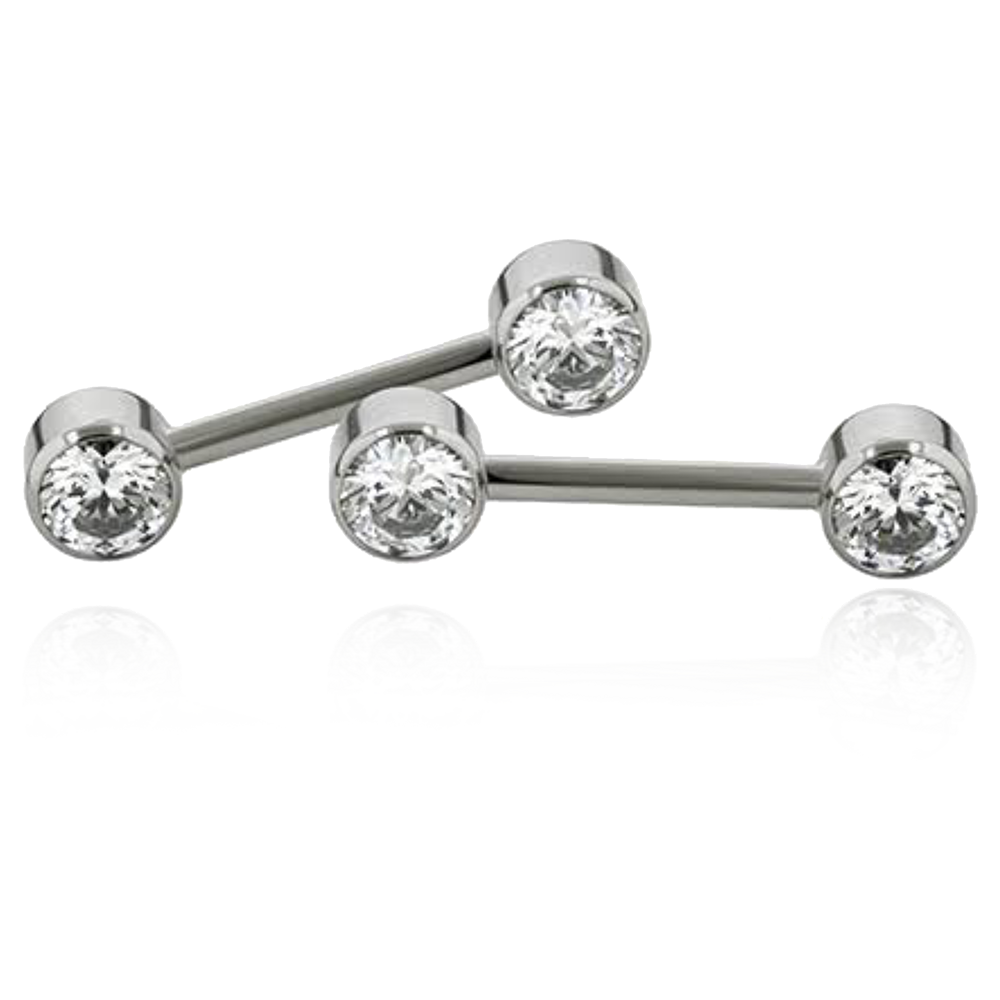 Side Set Gem Threaded Barbell w/ 4mm Bezel Set Gems