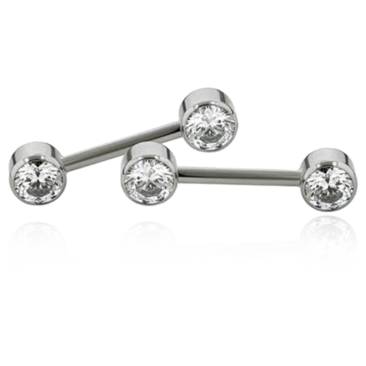 Side Set Gem Threaded Barbell w/ 4mm Bezel Set Gems