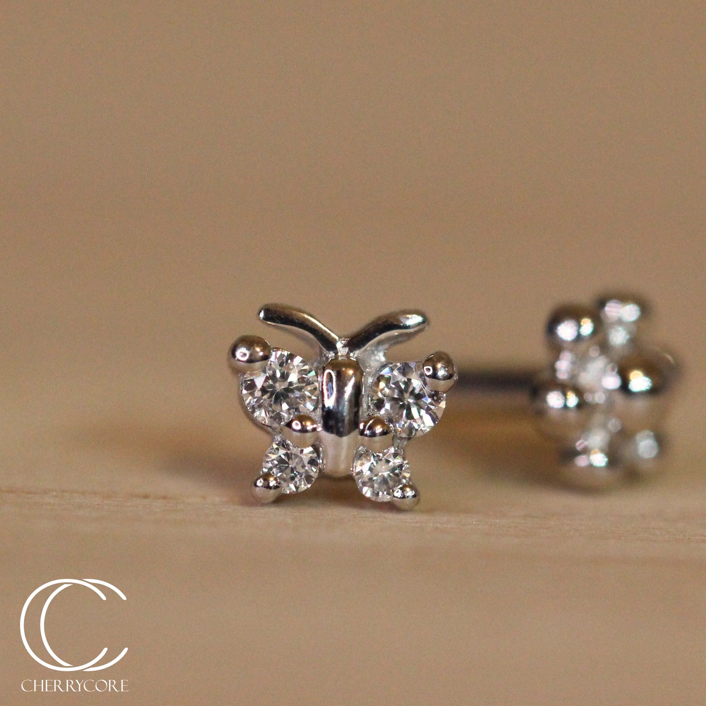 Diamond Butterfly Threaded Stud