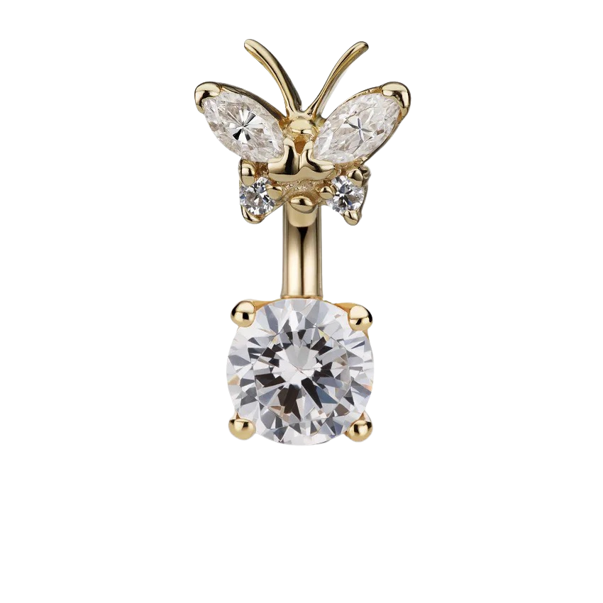 Cubic Zirconia Butterfly and 6mm Solitaire Barbell
