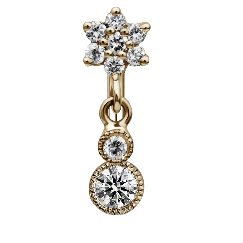 Diamond Flower with Dangle and Scallop Set Diamond Rook Barbell