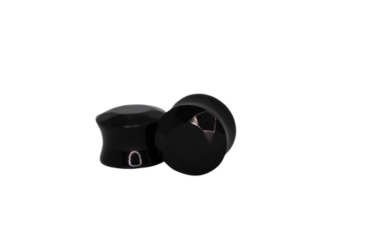 Black Faceted stone Plugs (pair)