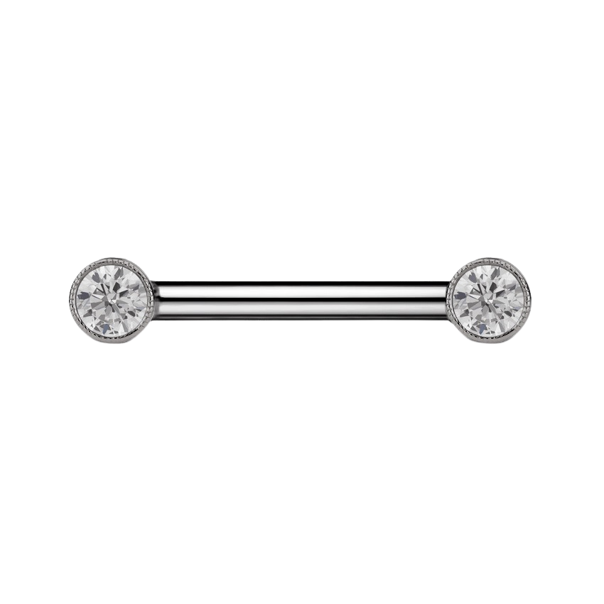 Cubic Zirconia Engraved Nipple Barbell