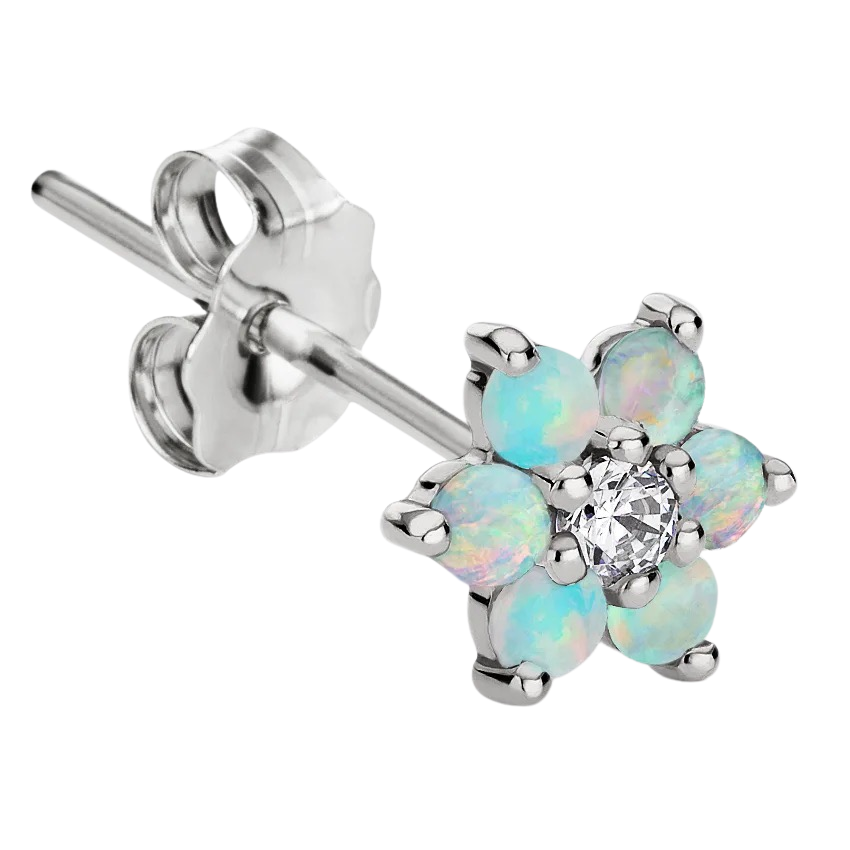 Opal Flower with Diamond Center Stud Earring