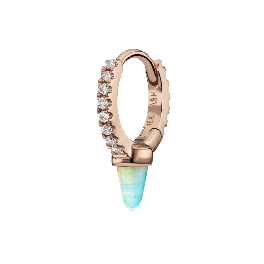 Single Short Opal Spike Diamond Eternity Hoop Earring