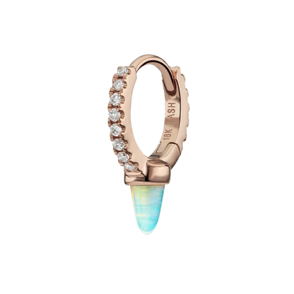 Single Short Opal Spike Diamond Eternity Hoop Earring