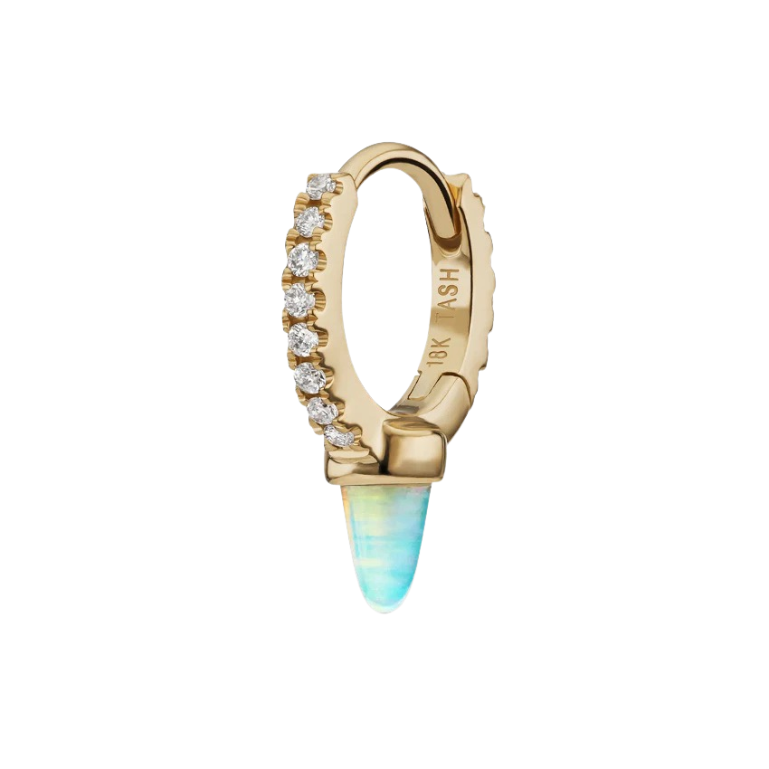 Single Short Opal Spike Diamond Eternity Hoop Earring