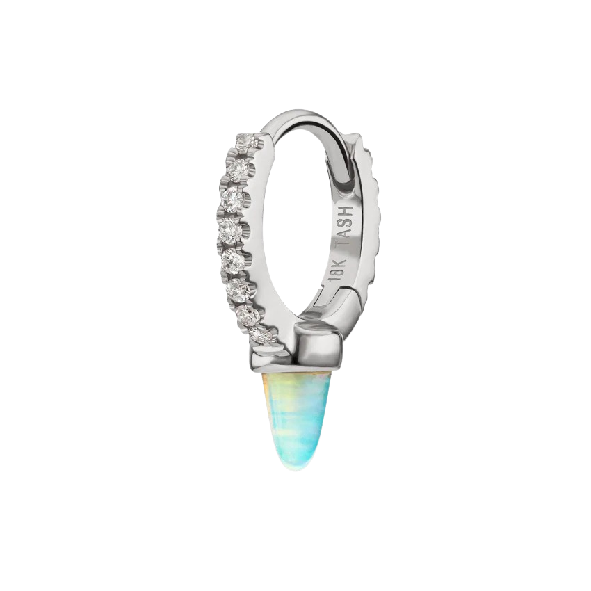 Single Short Opal Spike Diamond Eternity Hoop Earring