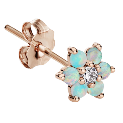 Opal Flower with Diamond Center Stud Earring