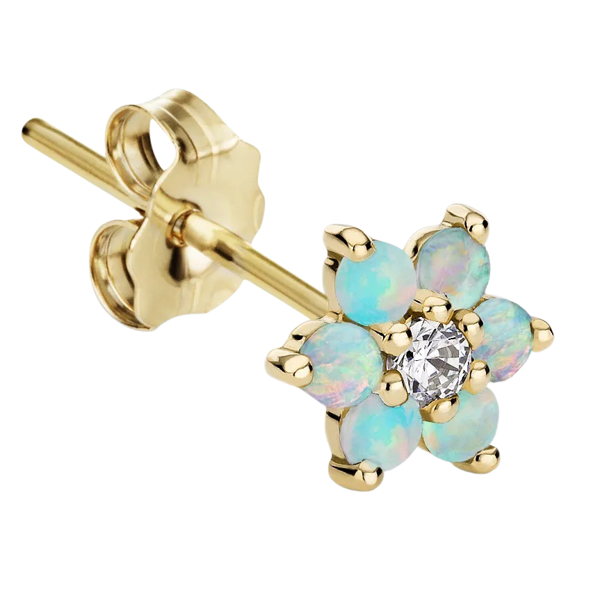 Opal Flower with Diamond Center Stud Earring