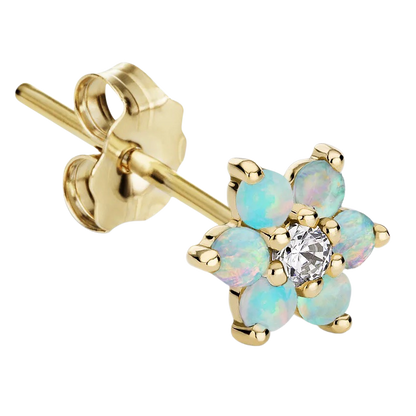 Opal Flower with Diamond Center Stud Earring