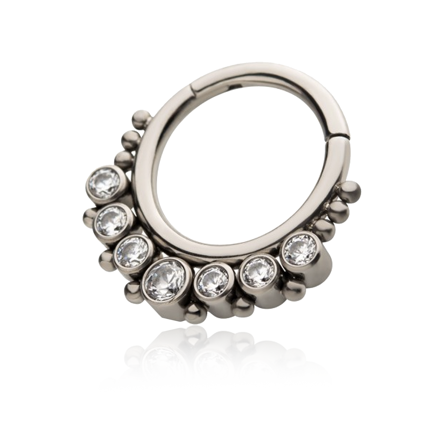 Titanium 7 Gem and Bead Cluster Hinge Ring
