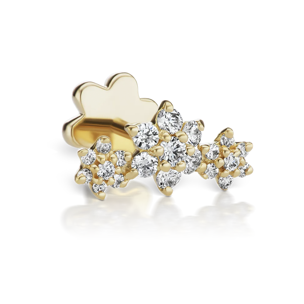 Three Flower Garland Diamond Threaded Stud