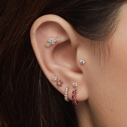 Three Flower Garland Diamond Threaded Stud