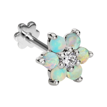 Opal Flower with Diamond Center Threaded Stud Earring