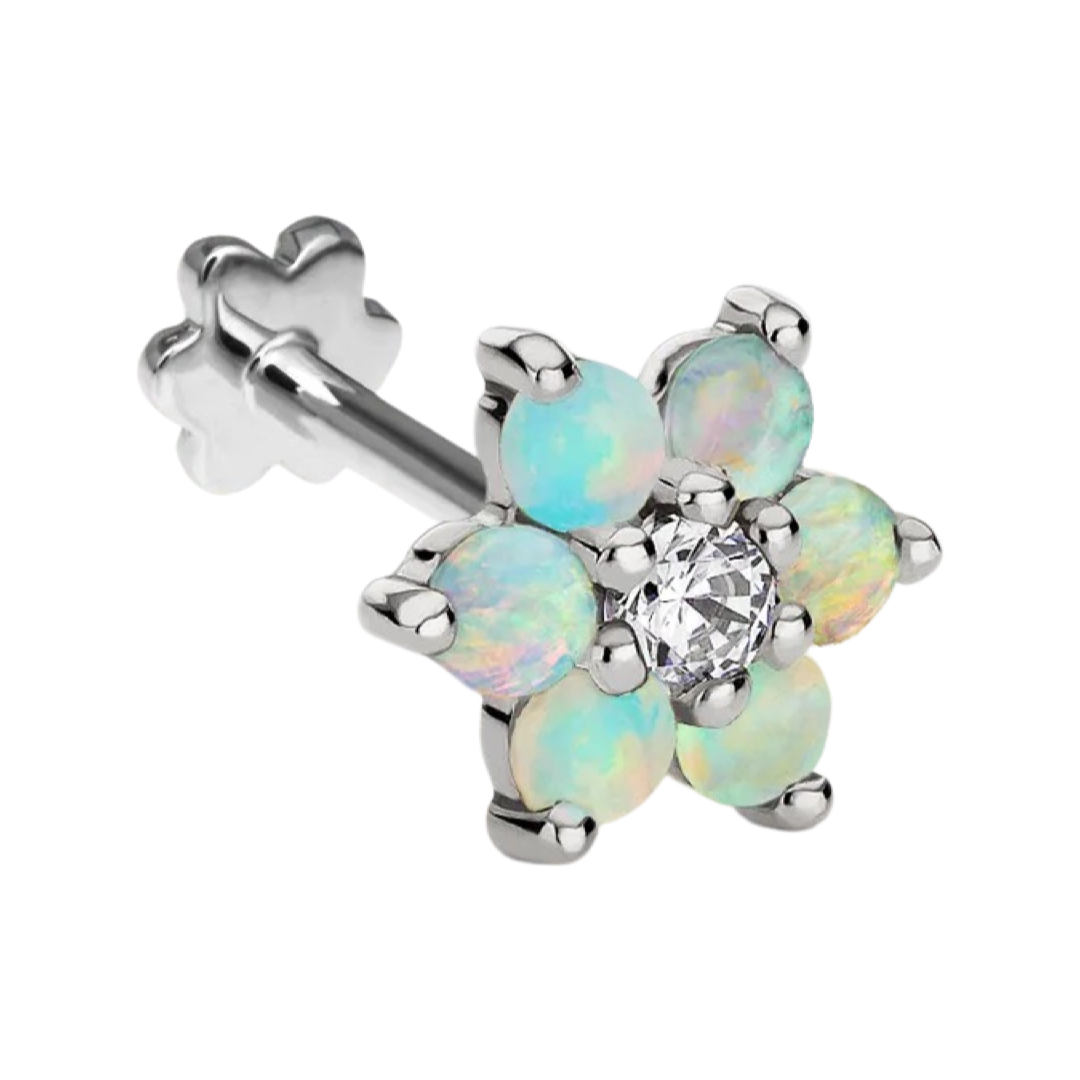 Opal Flower with Diamond Center Threaded Stud Earring