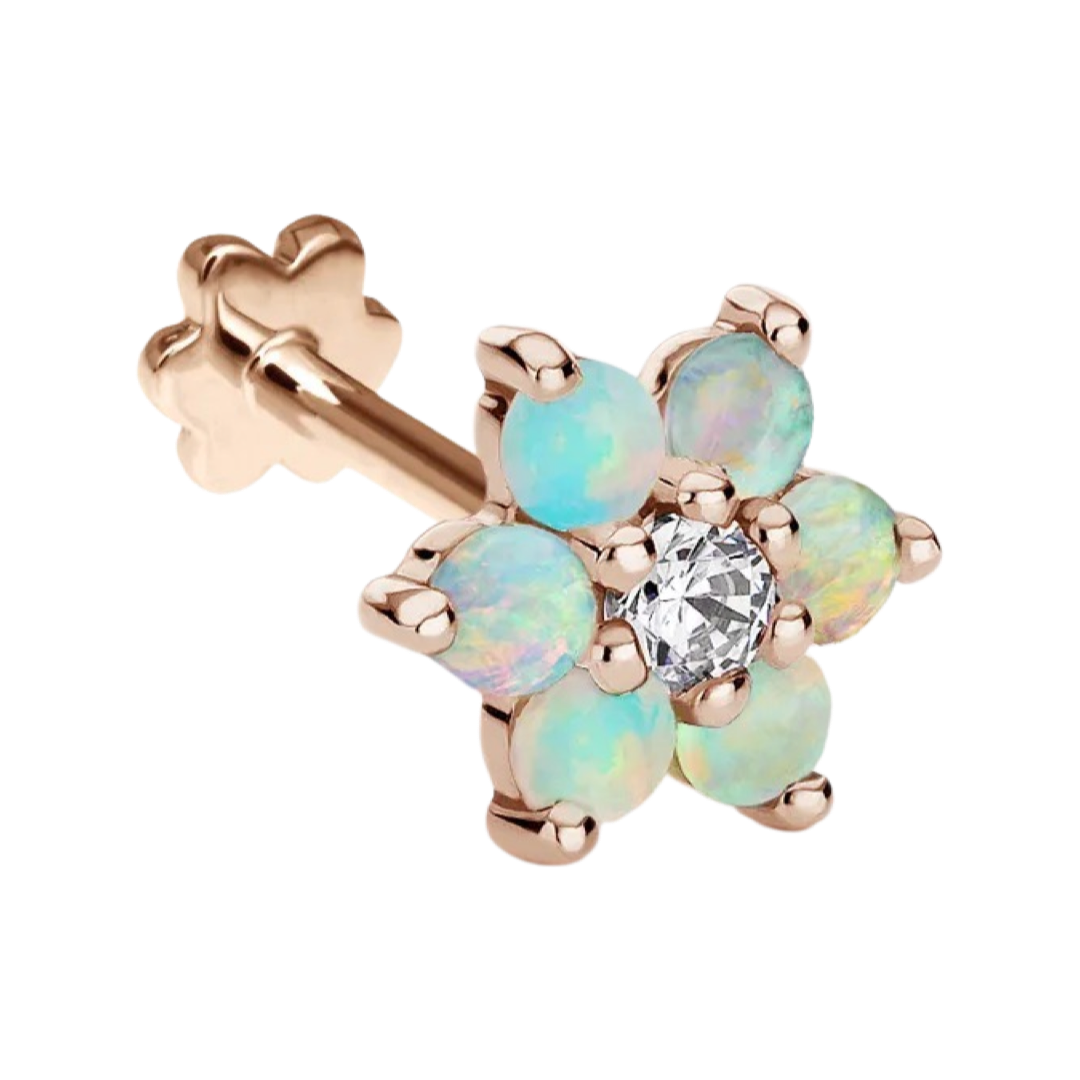 Opal Flower with Diamond Center Threaded Stud Earring Cherrycore