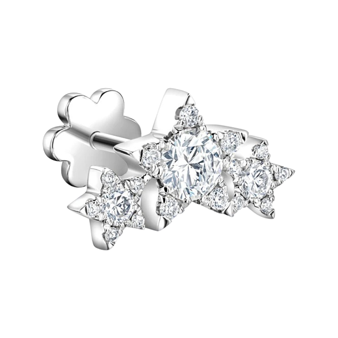 Three Star Garland Diamond Threaded Stud Earring