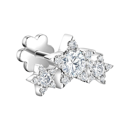 Three Star Garland Diamond Threaded Stud Earring