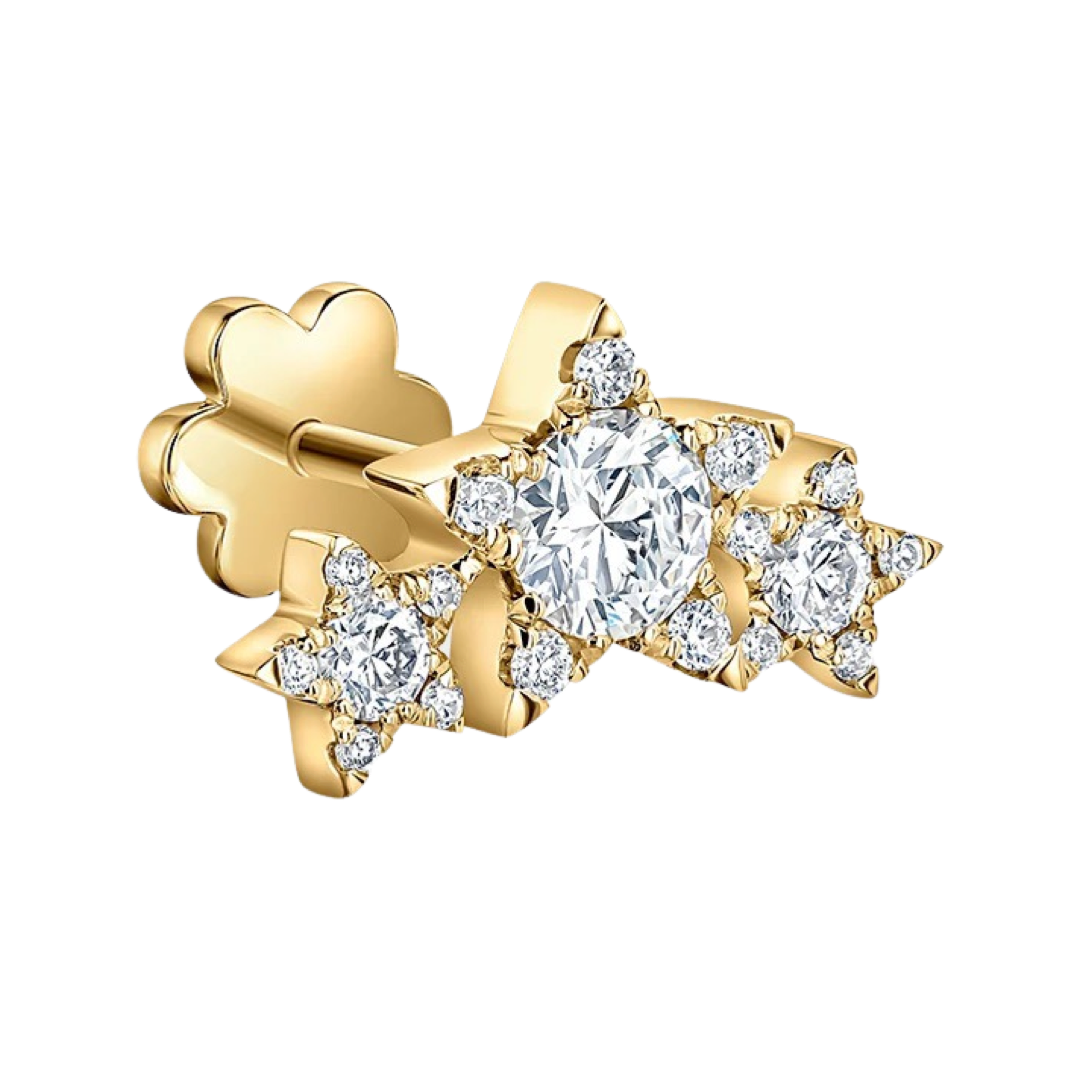 Three Star Garland Diamond Threaded Stud Earring
