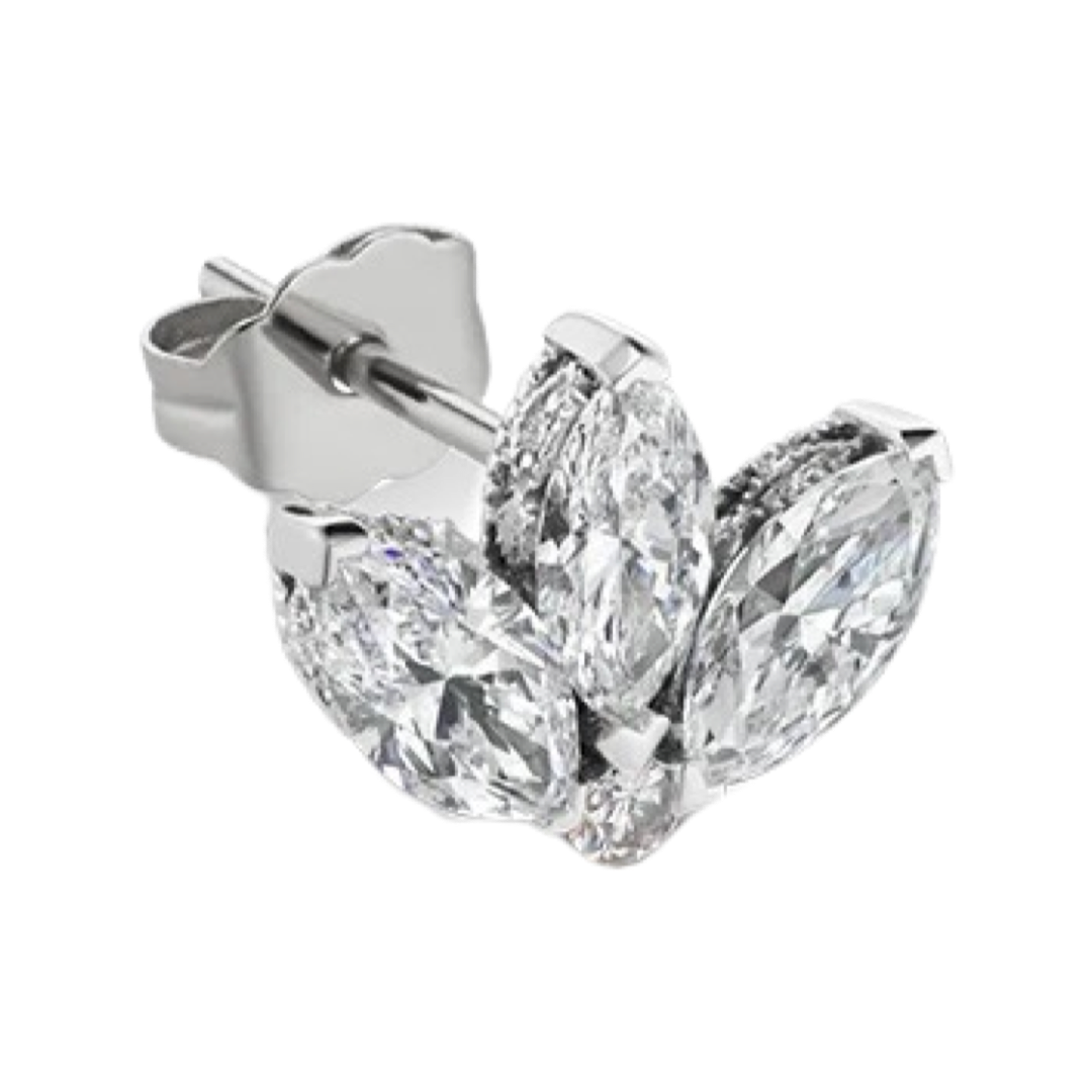 Engraved Diamond Lotus Stud Earring