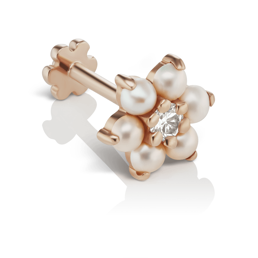 Pearl Flower with Diamond Centre Threaded Stud