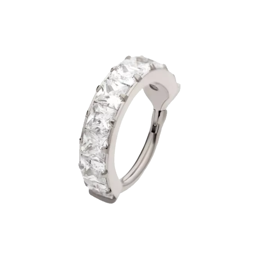 Titanium Princess Cut Gem Channel Hinge Ring