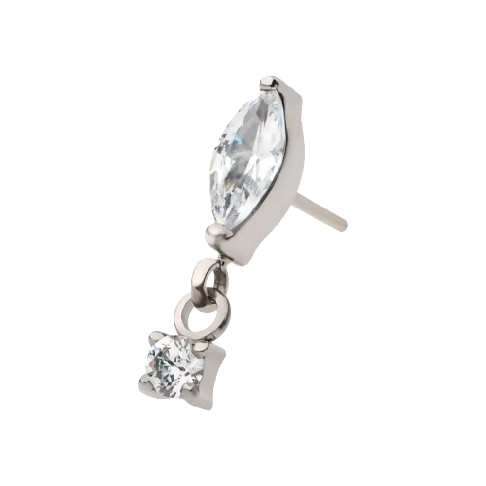 Titanium Marquise with Round Gem Dangle Threadless Attachment
