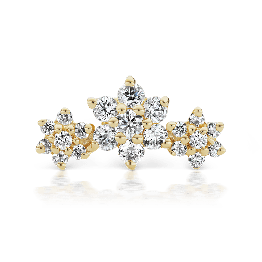 Three Flower Garland Diamond Threaded Stud